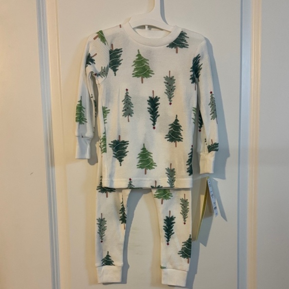 NEW Carter's Toddler 2pc Christmas Trees Long Sleeve Cotton PJ Set - White 18M